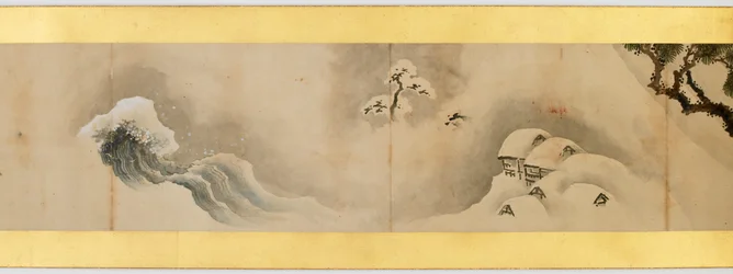 Yksityiskohta käsikääröstä, jossa on erilaisia kuvia, Edo-kausi, 1839, muste ja väri paperille.