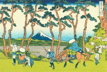 Hodogaya Tokaidolla, n. 1830 (puukiviprintti)