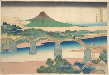 Kintai-silta Suōn maakunnassa (Suō no kuni Kintaibashi), teoksesta ”Merkittäviä näkymiä siltoista eri maakunnissa” (Shokoku meikyō kiran)