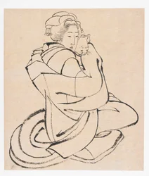 Lady Holding a Cat, Edo-kausi, n. 1810-luku.