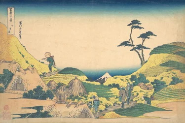 Alempi Meguro Shimo Meguro, sarjasta Kolmekymmentäkuusi näkymää Fuji Fugaku -vuorelle..., ca. 1830-32.