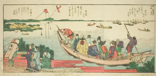 Sivuja kuvitetusta kirjasta "Panoramic näkymät Sumida-joen rannoille (Ehon Sumidagawa ryogan ichiran)"