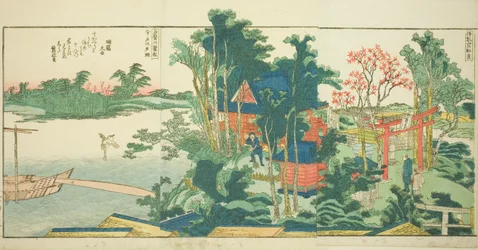 Sivut kuvitetusta kirjasta "Panoraamanäkymät Sumida-joen rannoilla (Ehon Sumidagawa ryogan ichiran)"
