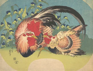 Gall, gallina i pollastre amb aranya, ca. 1830-33. finlandès