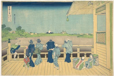 Sazai-sali Viisisadan arhatin temppelissä (Gohyaku Rakanji Sazaidō), sarjasta ”36 näkymää Fuji-vuorelta” (Fugaku sanjūrokkei)