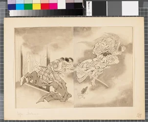 Kohtauksia Japanin ja Korean välisestä sodasta, 1700-luvun loppu-1900-luvun alkupuolisko (tussi ja pesu paperille).