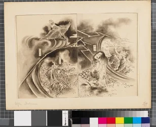 Kohtauksia Japanin ja Korean välisestä sodasta, 1700-luvun loppu-1900-luvun alkupuolisko (tussi ja pesu paperille).