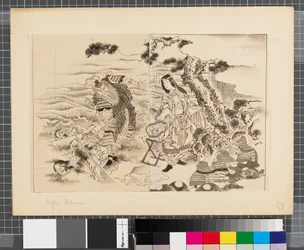 Kohtauksia Japanin ja Korean välisestä sodasta, 1700-luvun loppu-1900-luvun alkupuolisko (tussi ja pesu paperille).
