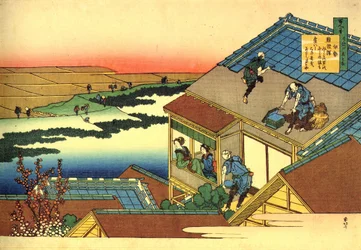 Sadan runon sarja sadalta runoilijalta: "Lady Ise" -maisema, Japani - Katsushika Hokusain (1760-1849) vedos (ukiyo-e school) noin 1830 Pietarin valtion Eremitaaši