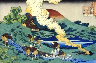 ""Serie de cent poemes par cent poetes : ""Kakinomoto no Hitomaro"" Estampe de Katsushika Hokusai (1760-1849) (ecole ukiyo-e) vers 1830 State Hermitage Saint Petersbourg Russian