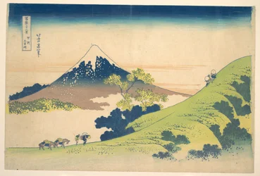 Inumen solan näkymä Kain maakunnassa (Kōshū Inume tōge), sarjasta ”Fuji-vuoren 36 näkymää” (Fugaku sanjūrokkei)