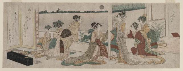 Tsukasa ja muut Ogiyan kurtisaanit katsomassa syksyn kuun nousua..., 1799.