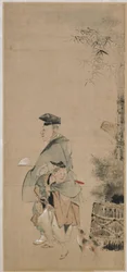 Kaksi viihdyttäjää kävelemässä uutta vuotta, Edo-kausi, n. 1798-1801.