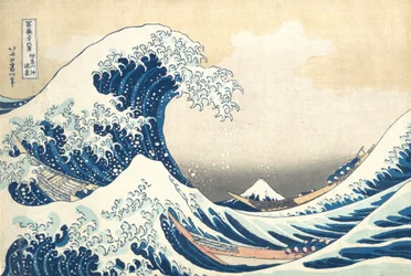Under the Wave off Kanagawa Kanagawa oki nami ura, joka tunnetaan myös nimellä The Great Wave, ..., ca. 1830-32.