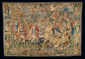 Seurakunnan kuvakudosmuseo (Pastrana Parish Museum of Tapestries). Flanderin kuvakudos. Kaarle Suuri, voitokastulo Carmaniaan (Aleksanteri Suuri, Voittoisa tulo Carmaniaan).