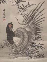 Käärmeen pyytämä fasaani, n. 1887.