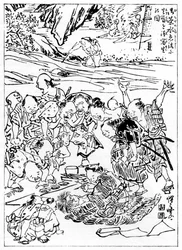 Nuori Kyôsai luonnostelee katkaistua päätä, 1898.