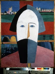 Talonpojan pää (talonpojan pää). Maalaus: Kasimir Severinovich Malevitch (Malevich, Malevic) (1878-1935), öljy puulle
