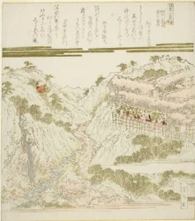 Näkymä Miyanoshitan kuumista lähteistä Hakonessa, Soshussa, sarjasta "Hot Springs - A Diptych (Onsen niban tsuzuki)"