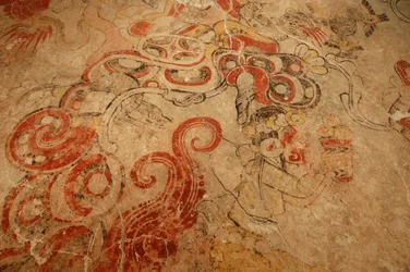 Manalan luolan suu, sisäänkäynti Kukkavuorelle, Maya; Maya Murals; San Bar..., 2002 (kuva)