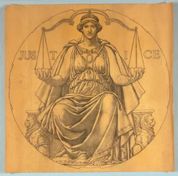 Justice, sarjakuva Mosaicille Wisconsin State Capitol Rotundassa