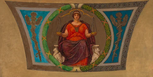 Luonnos mosaiikkiin, Wisconsinin osavaltion pääkaupunki, "Justice" (Oikeus)