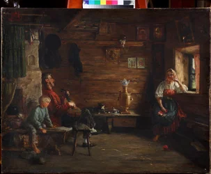 Perhe-idylli Kirill Vikentievich Lemoch (Lemokh) (1841-1910), - Öljy kankaalle - Yksityiskokoelma
