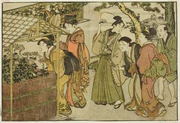 Krysanteemien näyttely kuvitetusta kirjasta "Kuvakirja: Neljän vuodenajan kukat (Ehon shiki no hana)," voi. 2