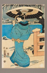 Ukiyo-e print - Nainen kädessään kampaa, 1800-luku