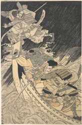 Minamoto Yoshitsune ja hänen pidättäjänsä, munkki Benkei..., 1700-luvun loppu.