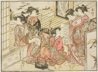 Okamoton kurtisaanit kirjasta "Mirror of Beautiful Women of the Pleasure Quarters (Seiro bijin awase sugata kagami)", voi. 2