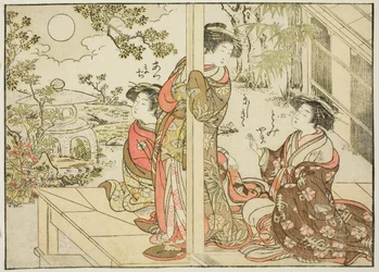 Yotsumayan kurtisaanit kirjasta "Mirror of Beautiful Women of the Pleasure Quarters (Seiro bijin awase sugata kagami)," voi. 2