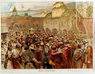 Novgorod - Ilta Novgorodin tasavallassa (1136-1478) - Oeuvre de Lebedev, Klavdiy Vasilievich (1852-1916)