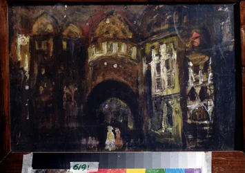 Lavastus Charles Gounodin oopperaan Faust (C. Gounodin ooppera Faust). Konstantin Aleksejevitš Korovin (Konstantin Korovin) (1861-1939) työ, guassi pahville