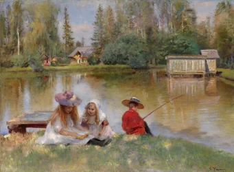 Lapset järven rannalla