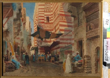 Kairon (Egypti) kaduilla. Konstantin Jegorovich Makovsky (Constantin Makovsky) (1839-1915) taideteos paperille