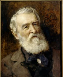Muotokuva kirjailija Dmitri Grigorovich (1822-1899), venäläinen kirjailija. (Kirjailija Dmitri Grigorovitšin muotokuva) Konstantin Jegorovich Makovskin maalaus (Constantin Makovsky) (1839-1915). Öljy kankaalle. Pietari, Venäjän valtionmuseo