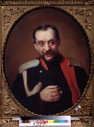Säveltäjä Cesar Antonovich Cuin (1835-1918) muotokuva (Säveltäjä C. A. Cuin muotokuva). Ryhmän jäsen, jonka tavoitteena oli tuottaa tyypillistä venäläistä musiikkia. Konstantin Jegorovich Makovskin (Constantin Makovsky) maalaus (1839-