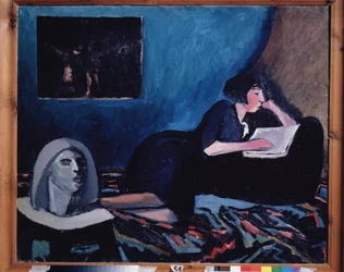 Nainen lukee (A Woman Reading). Konstantin Nikolajevitš Istominin (1887-1942) maalaus, öljy kankaalle 1931 Venäjän modernia taidetta, 1900-luku. Valtion Tretjakovin galleria, Moskova.