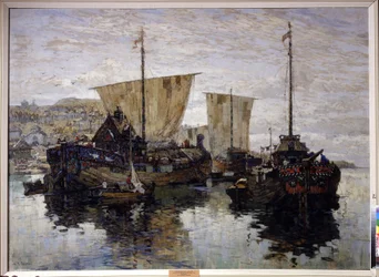 "" Veneitä. Konstantin (Konstantin) Gorbatovin (1876-1945) maalaus "Novgorod Suuri" 1912 Alueellinen taidegalleria, Volgograd