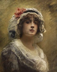 Konstantin Makovskin muotokuva nuoresta tytöstä, jolla on valkoinen kangashuppu päässään