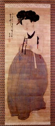 Art Coreen: Geishan muotokuva (korealainen tyttö geisha-asussa). Vedos vuodelta 1758. Yksityiskokoelma.