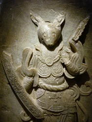 Hautakoriste, horoskooppi kani agalmatoliitilla, 8. vuosisadalla pohjoisen ja eteläisen kuningaskunnan aikana, Korea. Valokuvaus, Soulin kansallismuseo, Korean tasavalta
