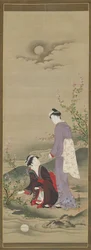 Syksy: Kaksi naista katselemassa kuun heijastusta, 1800-luvun alku.