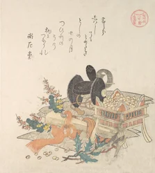 "Pavut heittelemiseen Setsubunin manauksen seremonian aikana",..., 1810-luku.