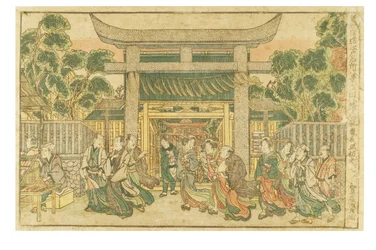 Fine weather at Hachiman shrine by the Fukagawa River sarjasta Newly Published Perspective Views. Edon kahdeksan kuuluisaa näkymää