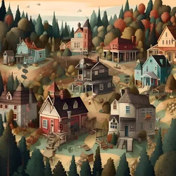 Kuva taloista sarjakuvatyylisesti 2