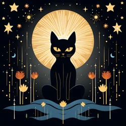 Kissa meditaatiossa istumassa lootuksen kukalla 1
