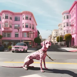 vaaleanpunainen koira keskellä san franciscon kaupunkia 4