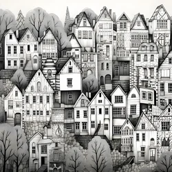 mustavalkoinen kuva taloista 1